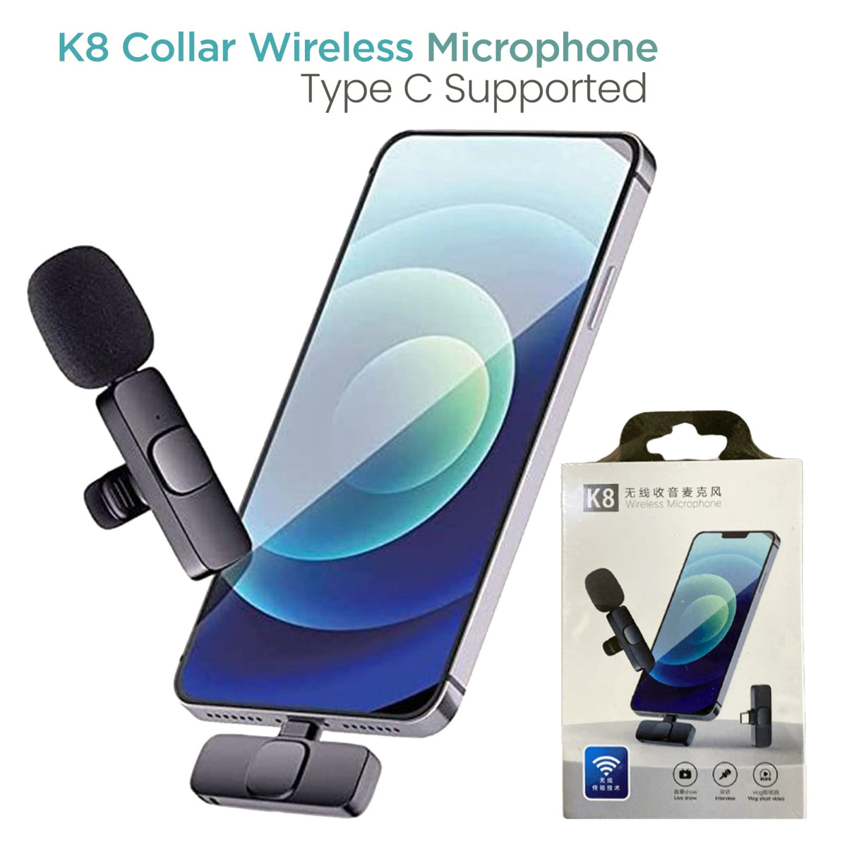 K8 Wireless Collar Microphone Type-C Supported