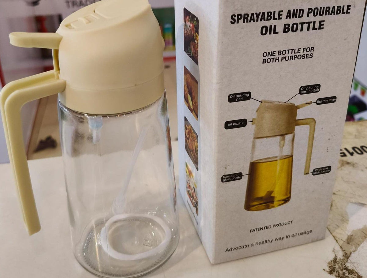 2-In-1 Oil Sprayer Bottle For Kitchen - Cooking Oil Dispensing And Food Preparation Routine