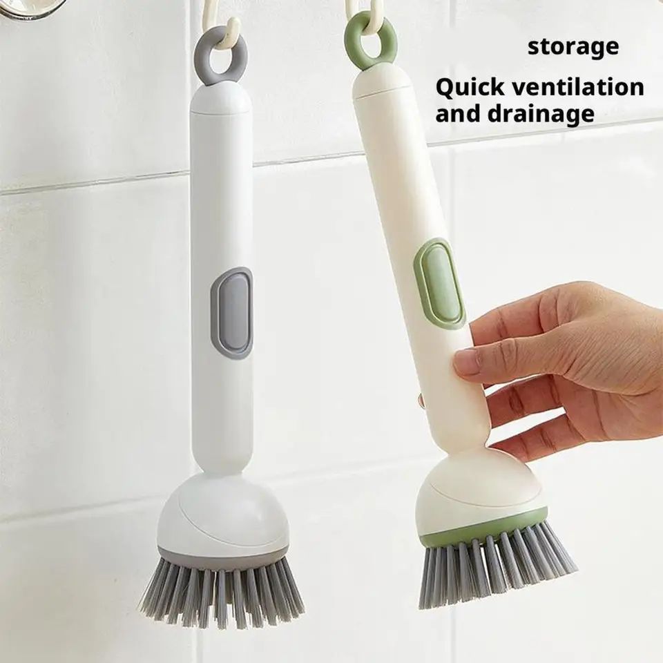 Kitchen Cleaning Adjustable Handle Brush With Soap Dispenser For Dishes Pans & Pots